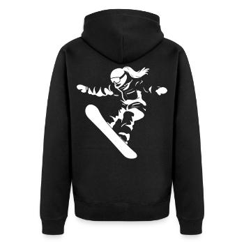 Snowboarderin Zeichnung - Unisex Premium Bio Zip Hoodie - Schwarz - Hinten - Nico (187cm)