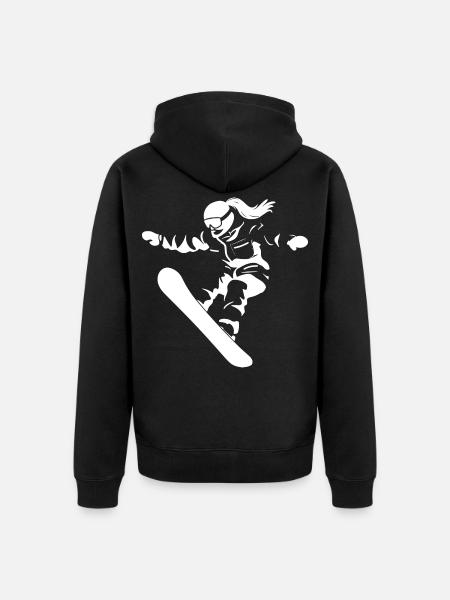 Dessin d’une snowboardeuse - Veste à capuche bio Premium Unisexe - noir