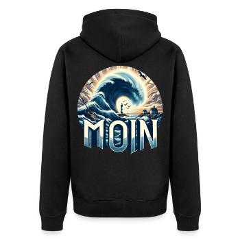 Hello Northern Germany - Unisex Premium Organic Zip Hoodie - black - Back - Nico (187cm)