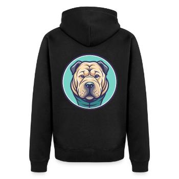 Chinois Shar Pei Chien Race Dessin animé Kawaii Clipart - Veste à capuche bio Premium Unisexe - noir - Dos - Nico (187cm)