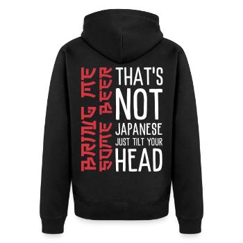 Funny beer saying with Japanese aesthetics - Unisex Premium Organic Zip Hoodie - black - Back - Nico (187cm)
