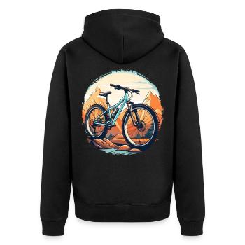 Mountainbiking Skizze Vintage - Unisex Premium Bio Zip Hoodie - Schwarz - Hinten - Nico (187cm)
