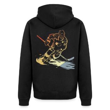 Eishockeyspieler Skizze Retro - Unisex Premium Bio Zip Hoodie - Schwarz - Hinten - Nico (187cm)