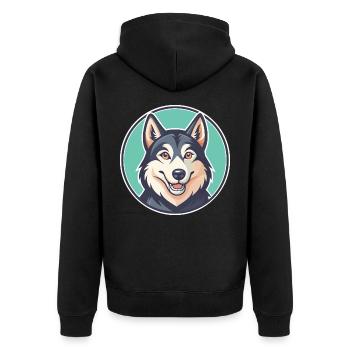 Northern Inuit Dog Breed Cartoon Kawaii Clipart - Unisex Premium Organic Zip Hoodie - black - Back - Nico (187cm)