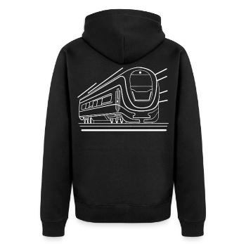 Zug Comic Look - Unisex Premium Bio Zip Hoodie - Schwarz - Hinten - Nico (187cm)