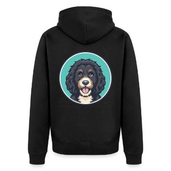 Portugiesische Wasserhundrasse Karikatur Kawaii Clipart - Unisex Premium Bio Zip Hoodie - Schwarz - Hinten - Nico (187cm)