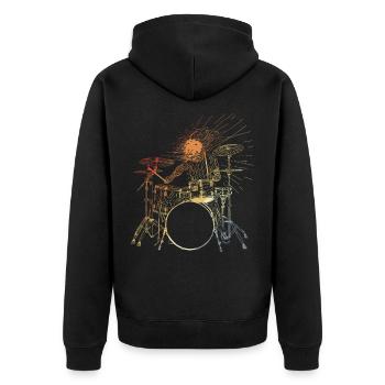 Schlagzeuger Vintage Look - Unisex Premium Bio Zip Hoodie - Schwarz - Hinten - Nico (187cm)