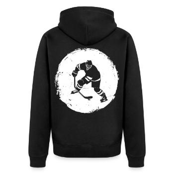 Eishockeyspieler Zeichnung - Unisex Premium Bio Zip Hoodie - Schwarz - Hinten - Nico (187cm)