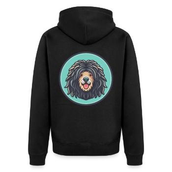 Puli chien race dessin animé Kawaii Clipart Illustration - Veste à capuche bio Premium Unisexe - noir - Dos - Nico (187cm)
