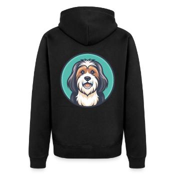 Tibetan Terrier Hund Rasse Karikatur Kawaii Clipart - Unisex Premium Bio Zip Hoodie - Schwarz - Hinten - Nico (187cm)