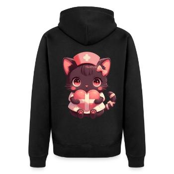 Infirmière Chat Kawaii Infirmière Médecin - Veste à capuche bio Premium Unisexe - noir - Dos - Nico (187cm)