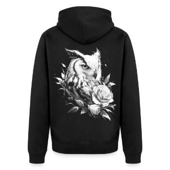 Blumen Rose Eule Ästhetik Nachteule Vogel Geschenk - Unisex Premium Bio Zip Hoodie - Schwarz - Hinten - Nico (187cm)
