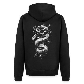 Schlange Rose Blumen Ästhetik Natter Geschenk - Unisex Premium Bio Zip Hoodie - Schwarz - Hinten - Nico (187cm)