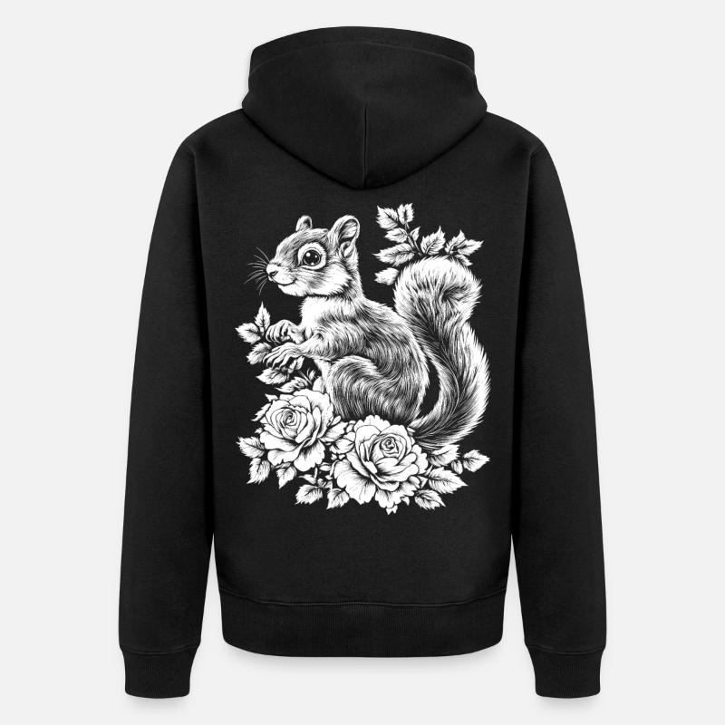 Hörnchen Rose Blumen Ästhetik Eichhörnchen - Unisex Premium Bio Zip Hoodie - Schwarz