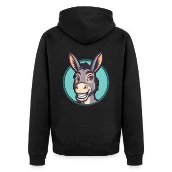 Donkey Kawaii Cartoon Character Animal Pet Face - Unisex Premium Organic Zip Hoodie - black - Back - Nico (187cm)
