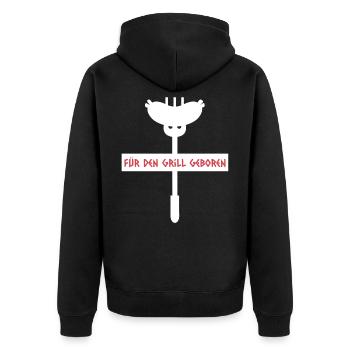 Für den Grill geboren - Unisex Premium Bio Zip Hoodie - Schwarz - Hinten - Nico (187cm)