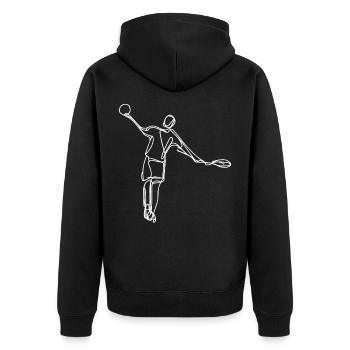Badmintonspieler Zeichnung - Unisex Premium Bio Zip Hoodie - Schwarz - Hinten - Nico (187cm)