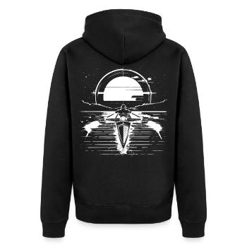 Rudern - Unisex Premium Bio Zip Hoodie - Schwarz - Hinten - Nico (187cm)