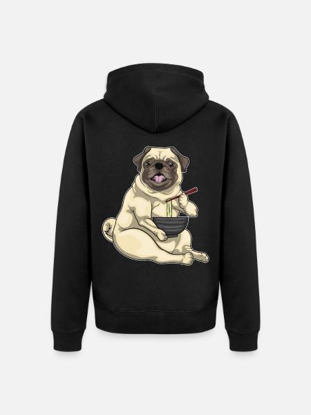 Mops Koch Ramen Kochen - Unisex Premium Bio Zip Hoodie - Schwarz