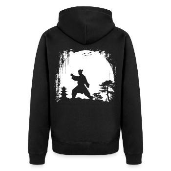 Weibliche Karateka - Unisex Premium Bio Zip Hoodie - Schwarz - Hinten - Nico (187cm)