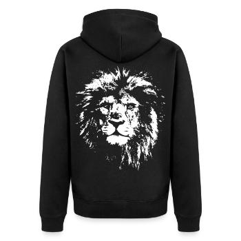 Lion Portrait Nature Wilderness Predators Symbol Logo - Unisex Premium Organic Zip Hoodie - black - Back - Nico (187cm)