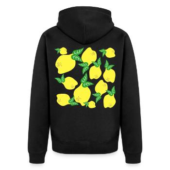 Zitronen Muster - Unisex Premium Bio Zip Hoodie - Schwarz - Hinten - Nico (187cm)