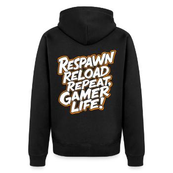 RÉAPPARAÎTRE, RECHARGER, RÉPÉTER. LA VIE DE GAMER - Veste à capuche bio Premium Unisexe - noir - Dos - Nico (187cm)