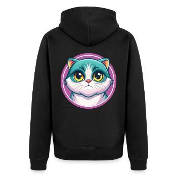 Schottisch Falten Katze Rasse Karikatur Kawaii Tier Haustier - Unisex Premium Bio Zip Hoodie - Schwarz - Hinten - Nico (187cm)