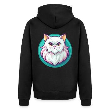 Weiße Langhaarkatze Rasse Karikatur Kawaii - Unisex Premium Bio Zip Hoodie - Schwarz - Hinten - Nico (187cm)