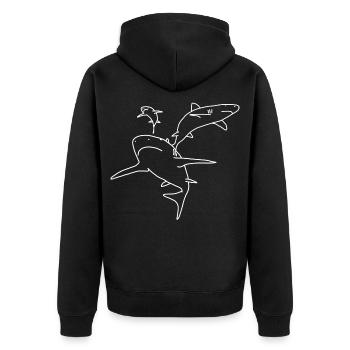 Haie - Unisex Premium Bio Zip Hoodie - Schwarz - Hinten - Nico (187cm)