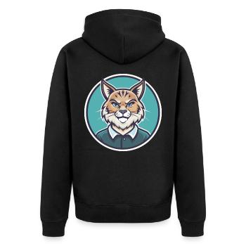 Highlander Katzenrasse Cartoon Kawaii Tier Haustier - Unisex Premium Bio Zip Hoodie - Schwarz - Hinten - Nico (187cm)