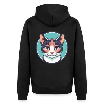 Verdünnte Kattunkatze Rasse Karikatur Kawaii Tier Haustier - Unisex Premium Bio Zip Hoodie - Schwarz - Hinten - Nico (187cm)