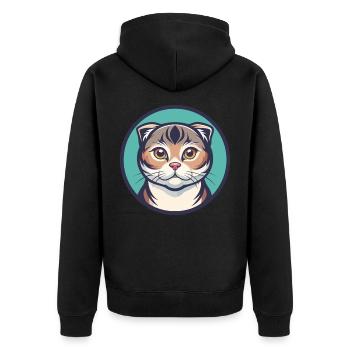 Schottisch Falten Katze Rasse Karikatur Kawaii Tier Haustier - Unisex Premium Bio Zip Hoodie - Schwarz - Hinten - Nico (187cm)