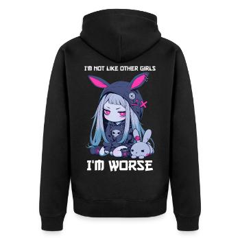 Not Like Other Girls Kawaii Goth Bunny Gothic - Unisex Premium Organic Zip Hoodie - black - Back - Nico (187cm)