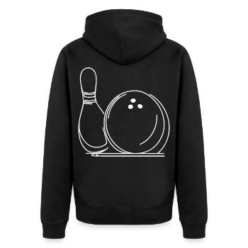 Bowlingkugel und Pin Zeichnung - Unisex Premium Bio Zip Hoodie - Schwarz - Hinten - Nico (187cm)