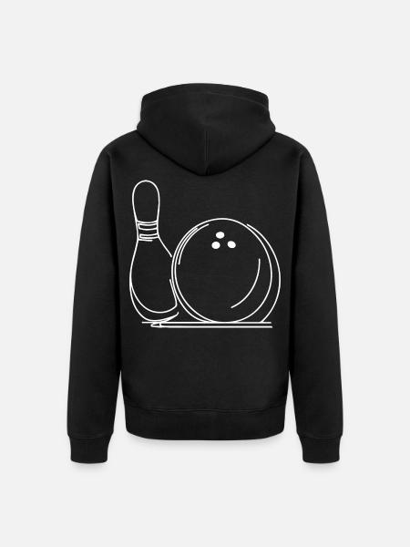 Bowling Ball and Pin Drawing - Unisex Premium Organic Zip Hoodie - black