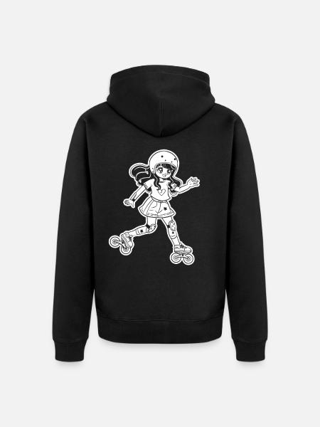 Rollschuh Mädchen Cartoon - Unisex Premium Bio Zip Hoodie - Schwarz