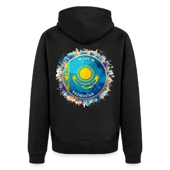 Made in Kasachstan Aquarell Adler Geschenk - Unisex Premium Bio Zip Hoodie - Schwarz - Hinten - Nico (187cm)