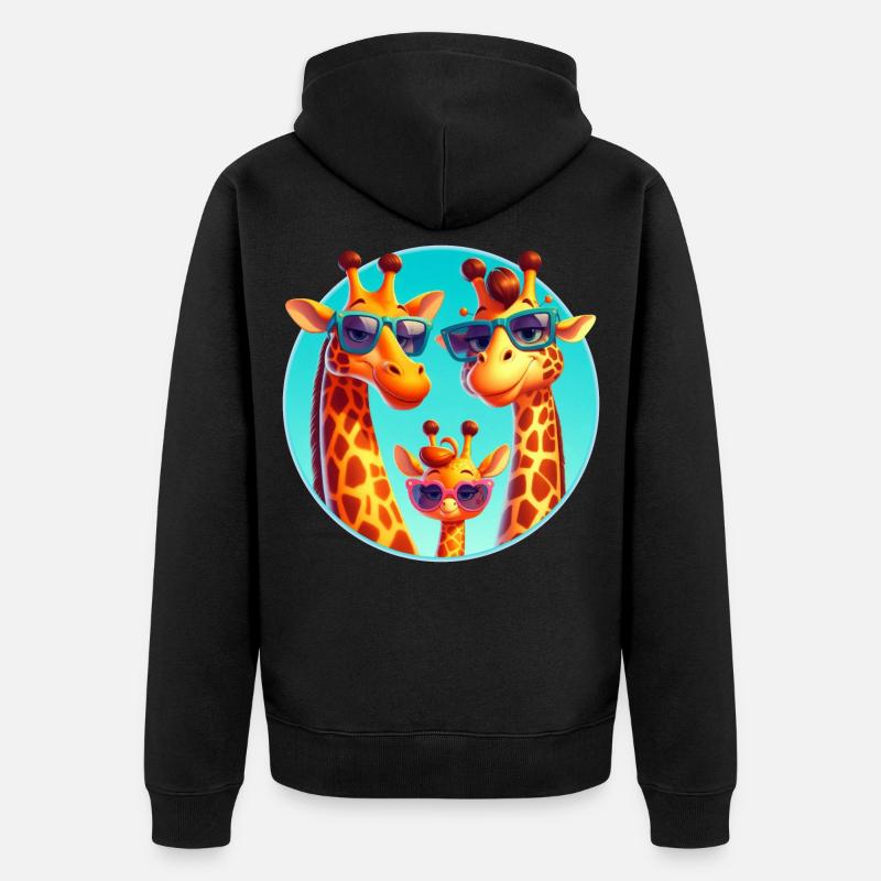 Famille de girafes cool avec des lunettes de soleil - Veste à capuche bio Premium Unisexe - noir