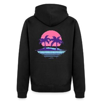 Vaporwave Synthwave Pixelart Palmiers Rétro Années 90 - Veste à capuche bio Premium Unisexe - noir - Dos - Nico (187cm)