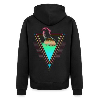 Lion Vaporwave Synthwave 90s 80s coucher de soleil - Veste à capuche bio Premium Unisexe - noir - Dos - Nico (187cm)