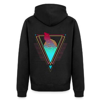 Wolf Vaporwave Synthwave 90s 80s sunset - Unisex Premium Organic Zip Hoodie - black - Back - Nico (187cm)