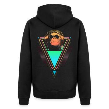 Chimpanzé Vaporwave Synthwave des années 90 80 coucher de soleil - Veste à capuche bio Premium Unisexe - noir - Dos - Nico (187cm)