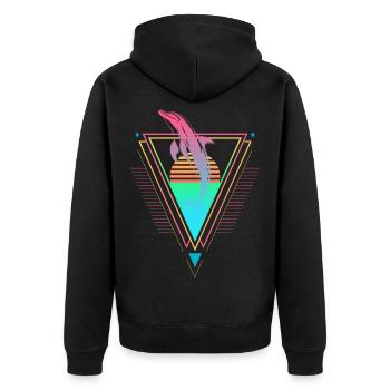 Delfin Vaporwave Synthwave années 90 années 80 coucher de soleil - Veste à capuche bio Premium Unisexe - noir - Dos - Nico (187cm)