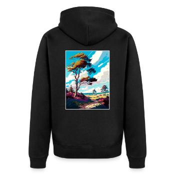 Ashdown Wald Reise Poster Postkarte Malerei - Unisex Premium Bio Zip Hoodie - Schwarz - Hinten - Nico (187cm)