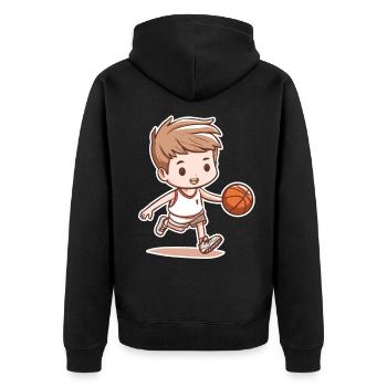 Kleiner Basketballspieler Skizze - Unisex Premium Bio Zip Hoodie - Schwarz - Hinten - Nico (187cm)