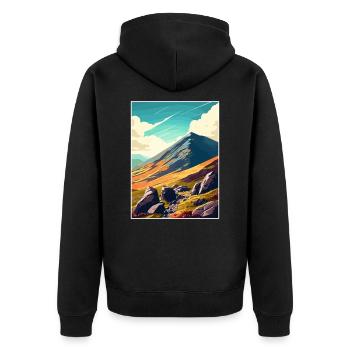Mourne Mountains Aonb Travel Poster Souvenir WPA - Unisex Premium Organic Zip Hoodie - black - Back - Nico (187cm)
