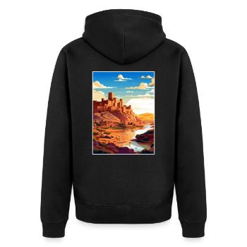 Aït Benhaddou Maroc Affiche de voyage Souvenir WPA - Veste à capuche bio Premium Unisexe - noir - Dos - Nico (187cm)