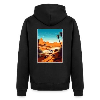 Sahara Wüste Afrika Reise Poster Souvenir WPA - Unisex Premium Bio Zip Hoodie - Schwarz - Hinten - Nico (187cm)