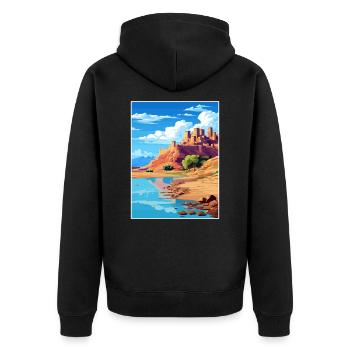 Aït Benhaddou Maroc Affiche de voyage Souvenir WPA - Veste à capuche bio Premium Unisexe - noir - Dos - Nico (187cm)